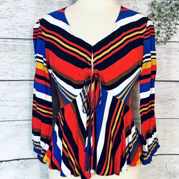NWT Express Multi colored peplum Top shirt size XS - Picture 3 of 11